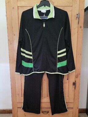 Coldwater Creek Women’s 3X Black Track Jacket & Pants with Lime & Green Accents